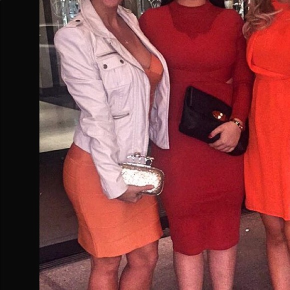 100% AUTHENTIC HERVE LEGER ORANGE BANDAGE DRESS M - Picture 5 of 5